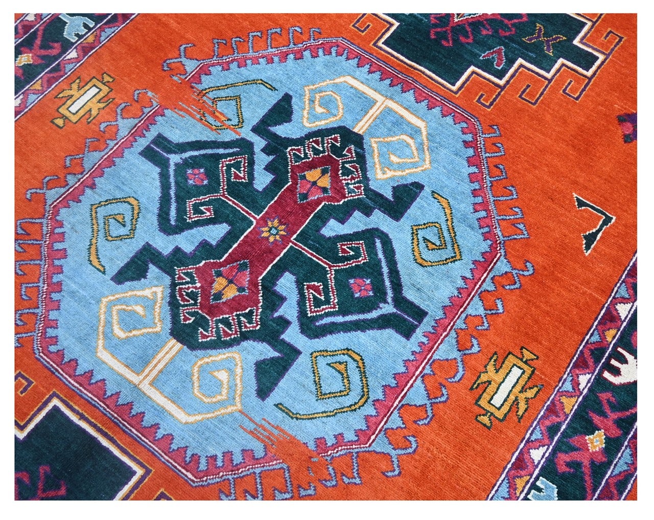 Classic Kazak carpet, Orange, handmade, 241x167cm