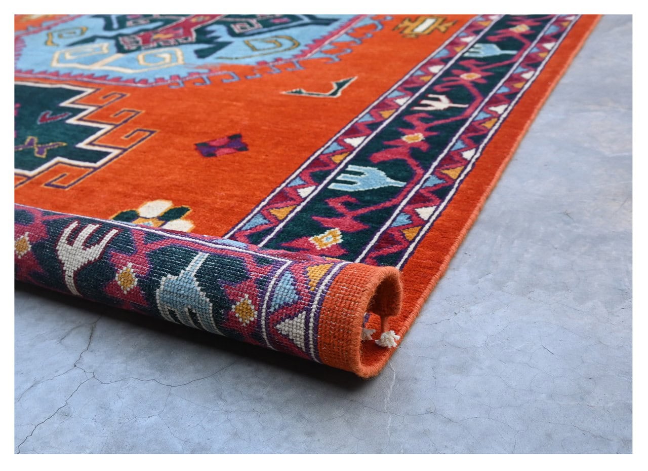 Classic Kazak carpet, Orange, handmade, 241x167cm