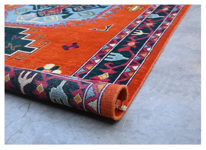 Classic Kazak carpet, Orange, handmade, 241x167cm
