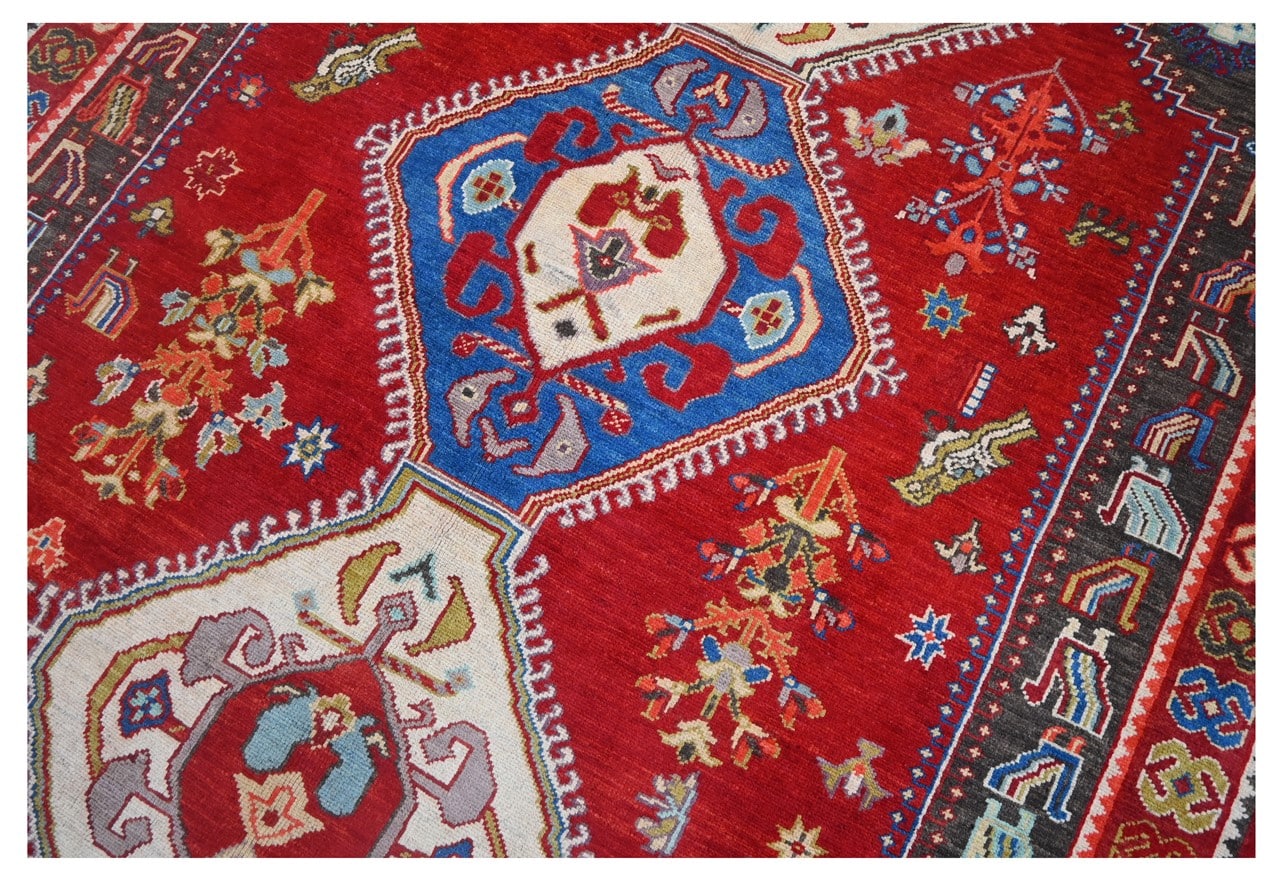 Classic Kazak carpet, Red, handmade, 243x170cm