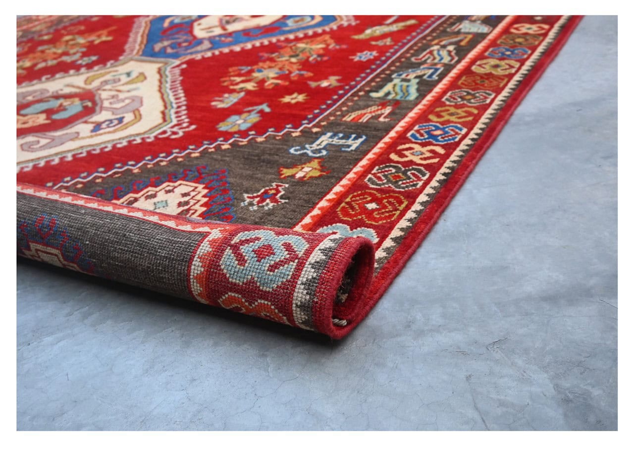 Classic Kazak carpet, Red, handmade, 243x170cm