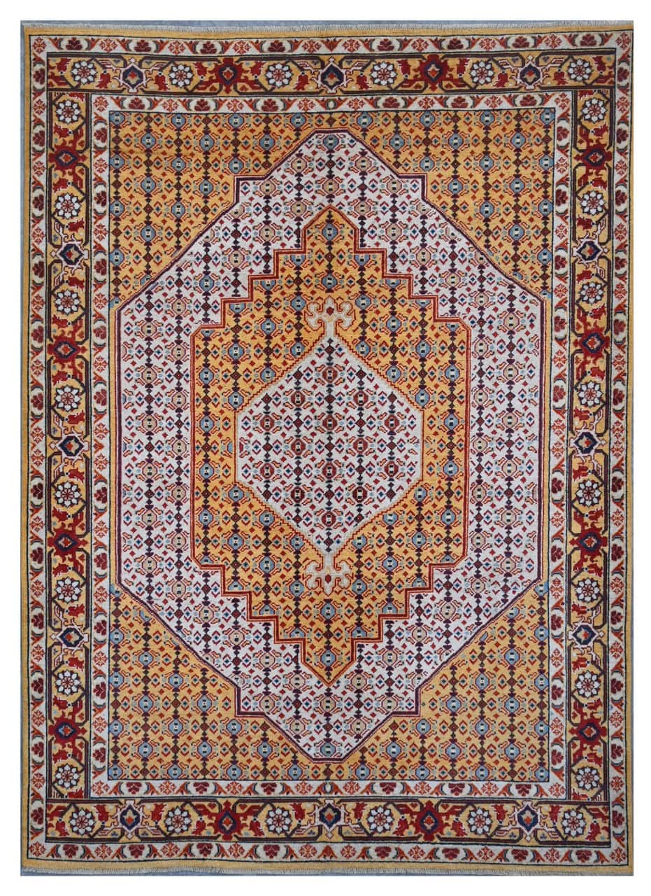 Classic Kazak carpet, Yellow, handmade, 241x172cm