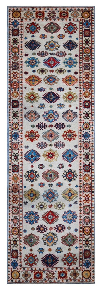 Tappeto Passatoia Kazak Classico, Multicolore, fatto a mano, 293x80cm - CarpetLiving