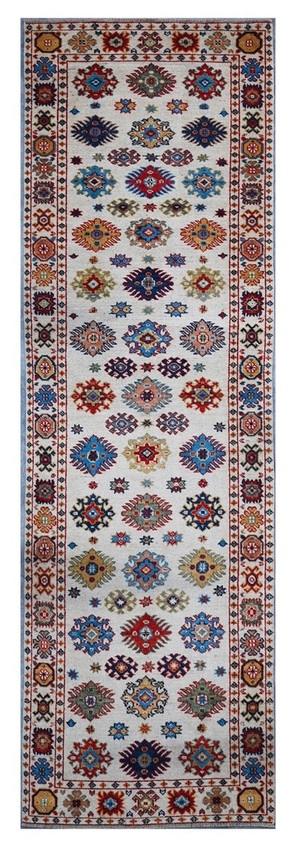 Tappeto Passatoia Kazak Classico, Multicolore, fatto a mano, 293x80cm