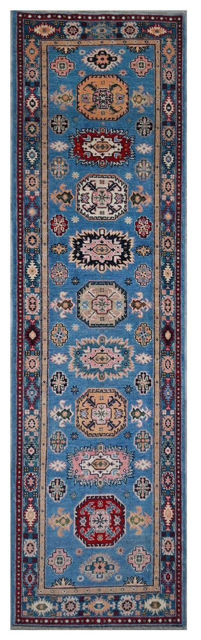 Tappeto Passatoia Kazak Classico, Multicolore, fatto a mano, 309x79cm