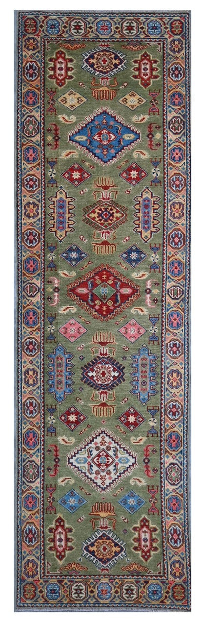Tappeto Passatoia Kazak Classico, Multicolore, fatto a mano, 300x79cm