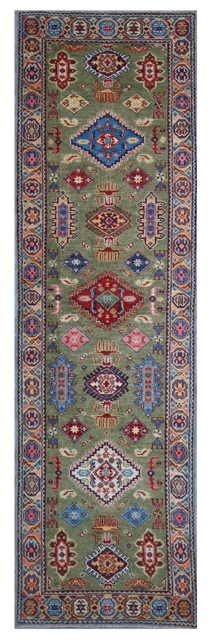Tappeto Passatoia Kazak Classico, Multicolore, fatto a mano, 300x79cm