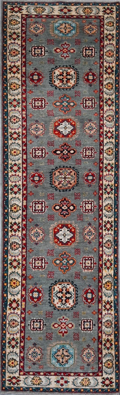 Tappeto Passatoia Kazak Classico, Multicolore, fatto a mano, 303x80cm - CarpetLiving