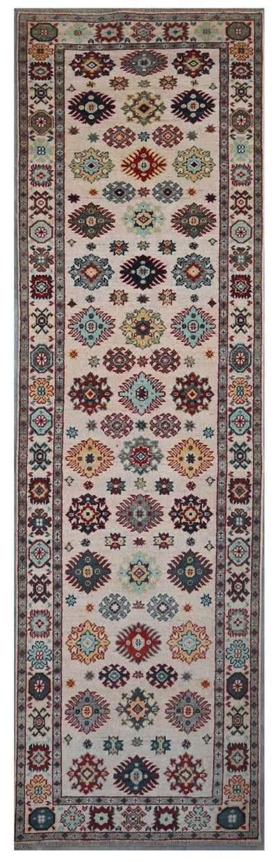 Tappeto Passatoia Kazak Classico, Multicolore, fatto a mano, 303x80cm - CarpetLiving