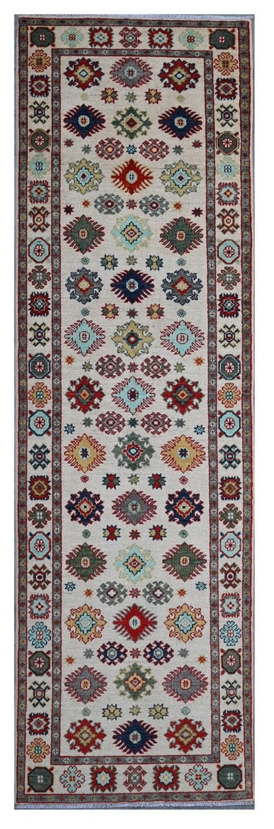 Tappeto Passatoia Kazak Classico, Multicolore, fatto a mano, 298x79cm - CarpetLiving