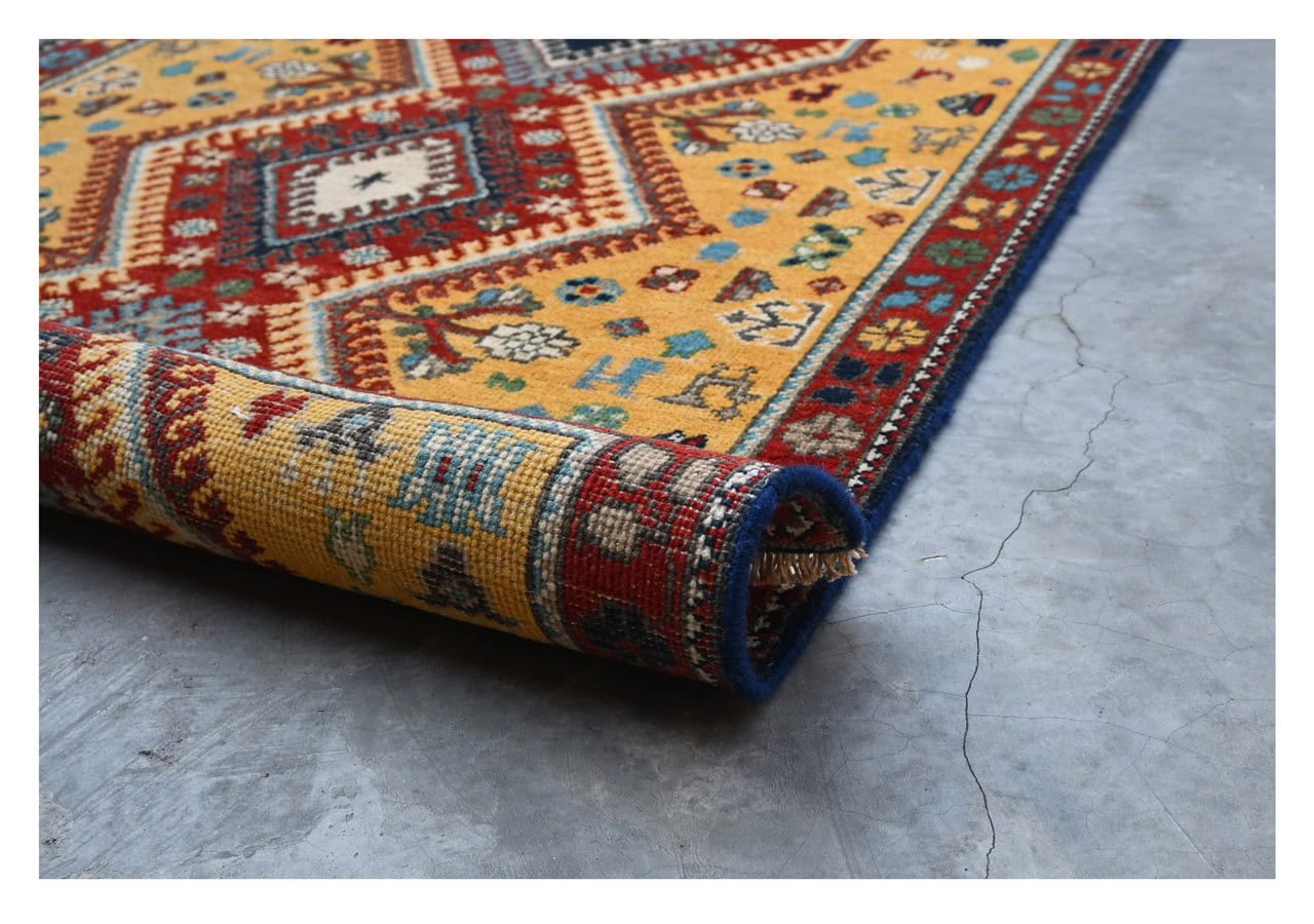 Tappeto Passatoia Kazak Classico, Multicolore, fatto a mano, 346x88cm