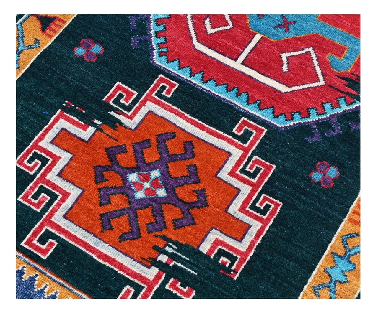 Tappeto Passatoia Kazak Classico, Multicolore, fatto a mano, 295x80cm