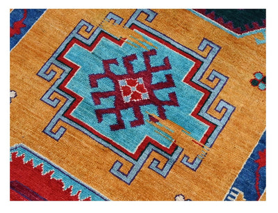 Tappeto Passatoia Kazak Classico, Arancione, fatto a mano, 299x80cm - CarpetLiving