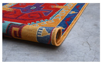 Tappeto Passatoia Kazak Classico, Arancione, fatto a mano, 299x80cm - CarpetLiving