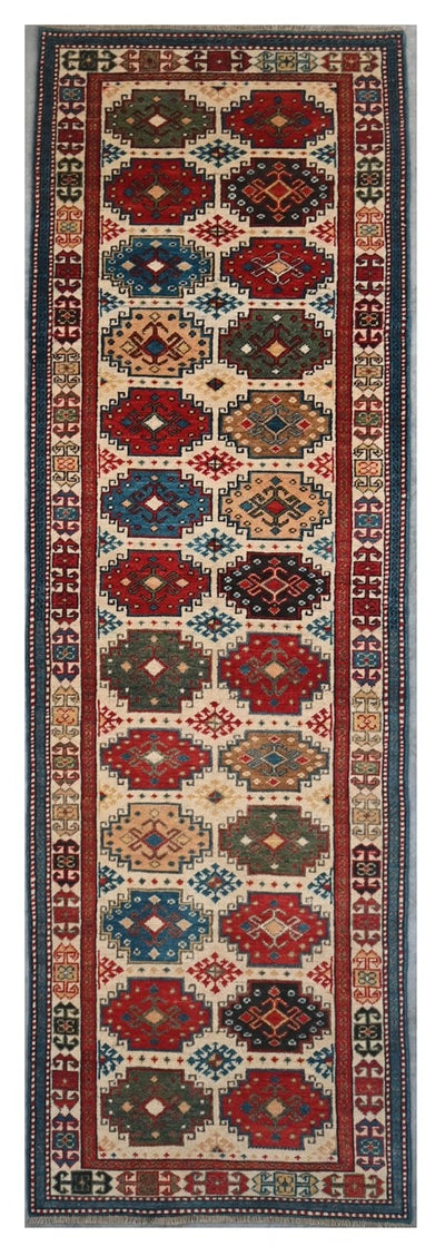 Tappeto Passatoia Kazak Classico, Multicolore, fatto a mano, 296x79cm - CarpetLiving