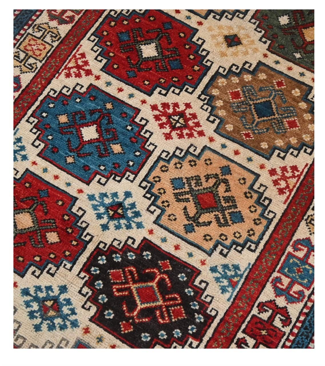 Tappeto Passatoia Kazak Classico, Multicolore, fatto a mano, 296x79cm