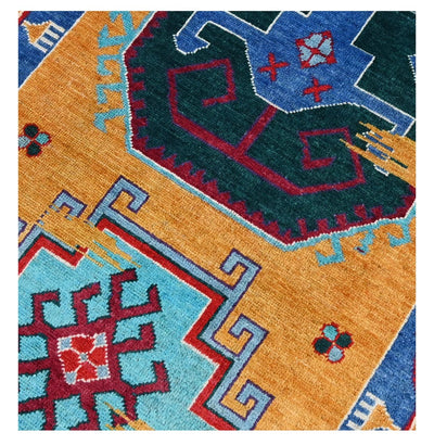 Tappeto Passatoia Kazak Classico, Multicolore, fatto a mano, 298x80cm - CarpetLiving