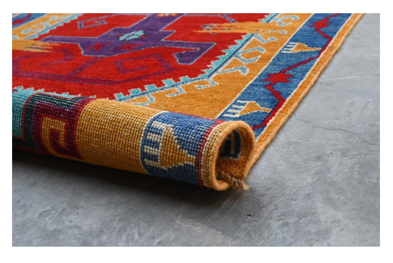 Tappeto Passatoia Kazak Classico, Multicolore, fatto a mano, 298x80cm