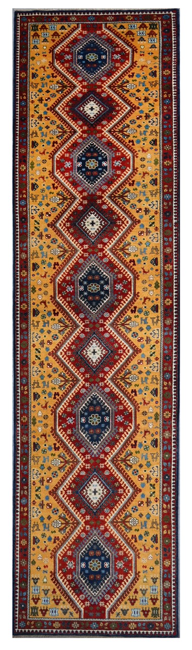Tappeto Passatoia Kazak Classico, Multicolore, fatto a mano, 402x87cm
