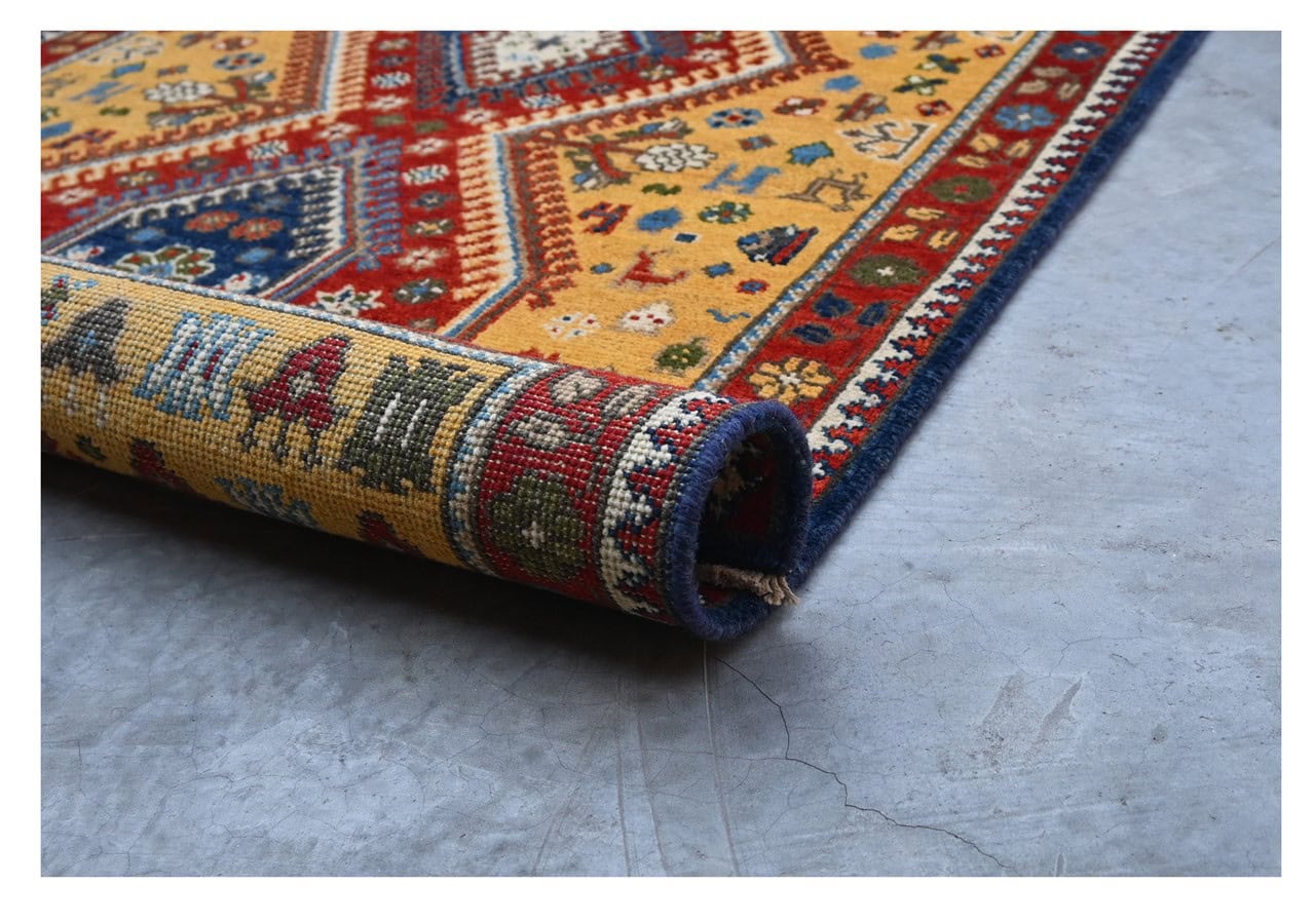 Tappeto Passatoia Kazak Classico, Multicolore, fatto a mano, 402x87cm