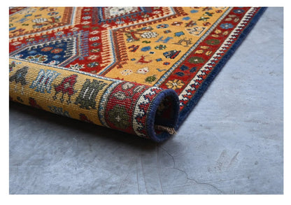 Tappeto Passatoia Kazak Classico, Multicolore, fatto a mano, 402x87cm