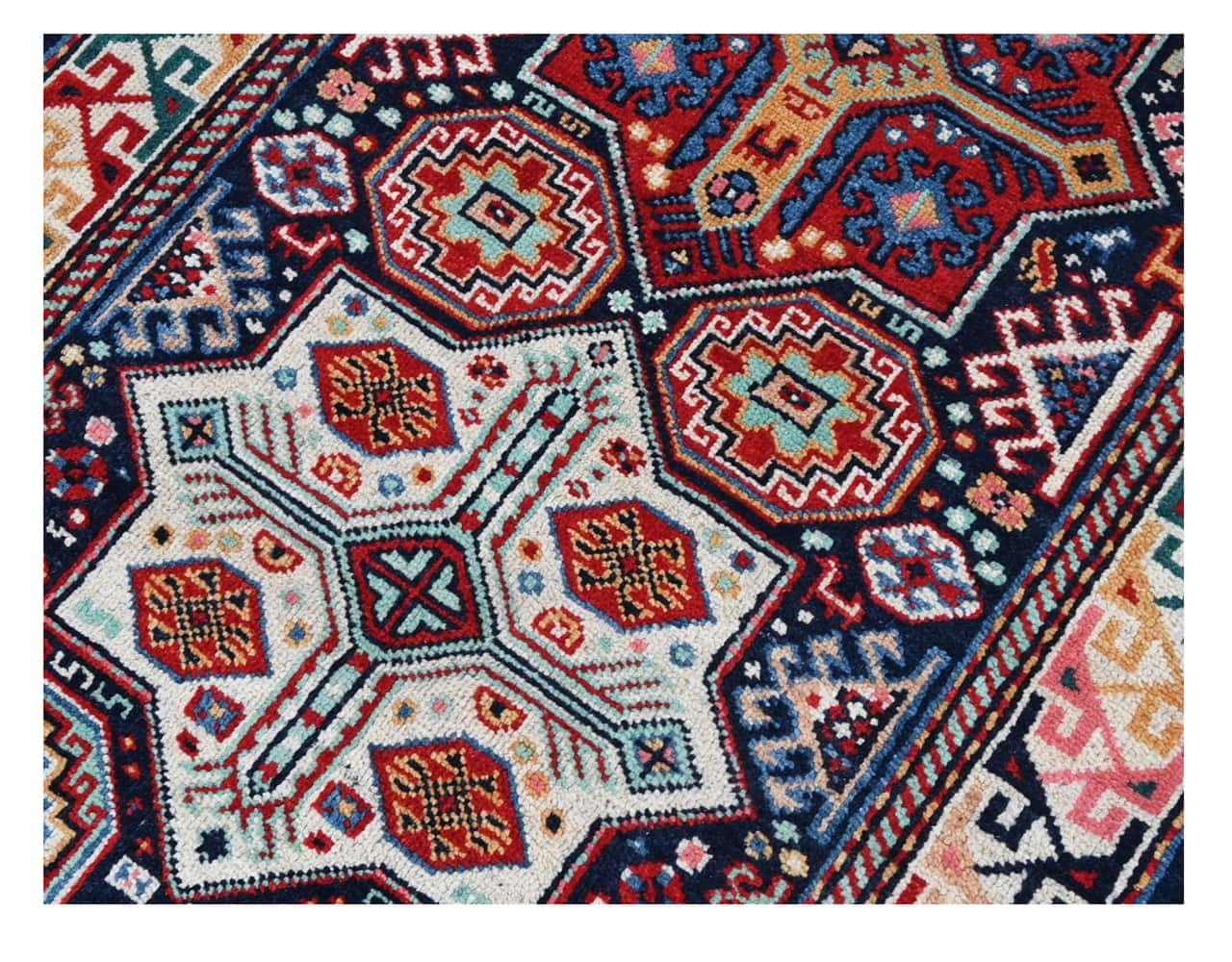 Tappeto Passatoia Kazak Classico, Multicolore, fatto a mano, 252x83cm