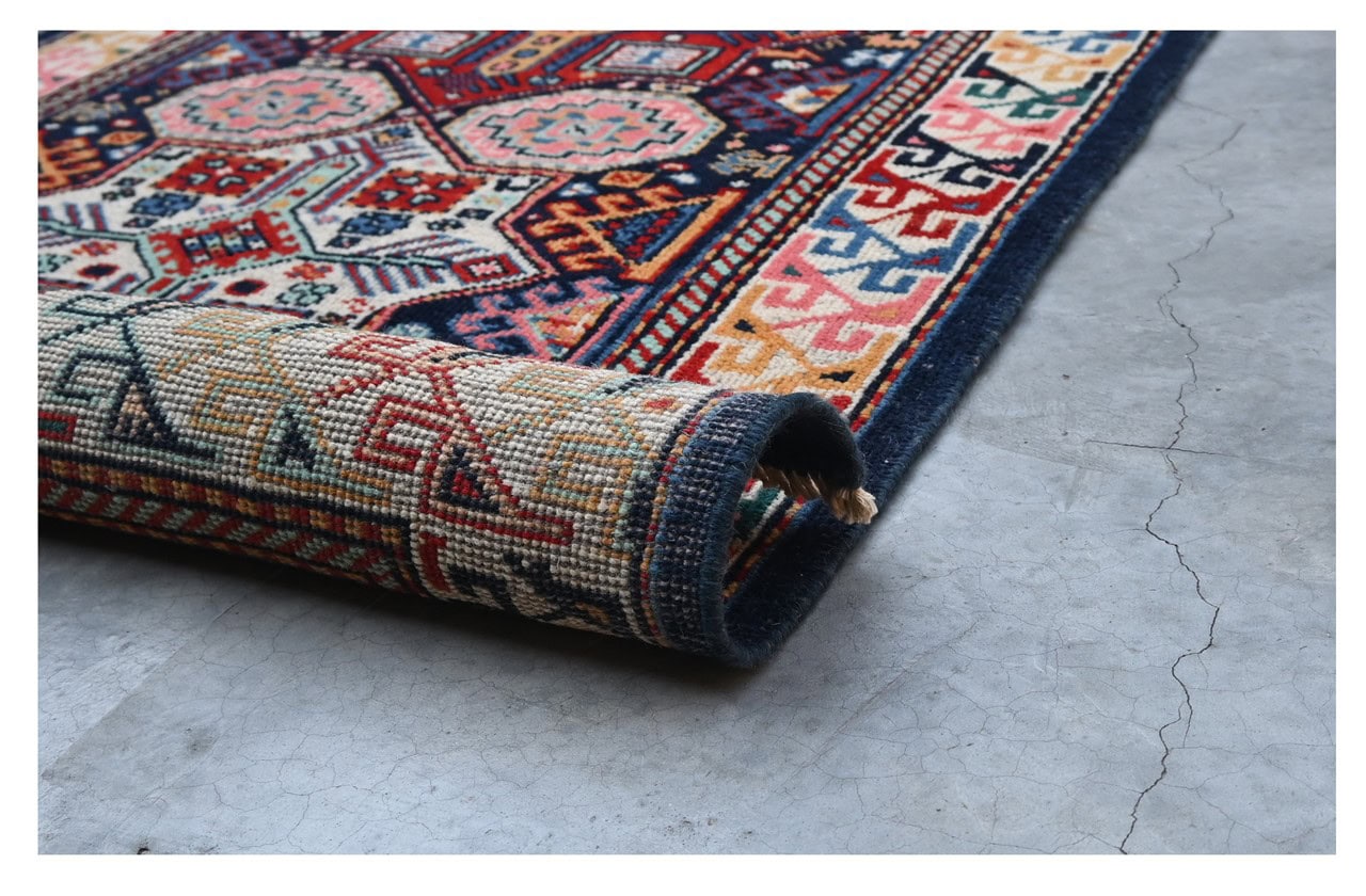 Tappeto Passatoia Kazak Classico, Multicolore, fatto a mano, 252x83cm