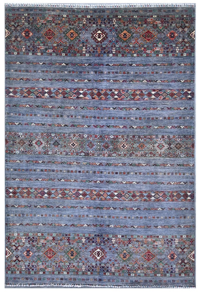Tappeto Afghan blu in lana, fatto a mano 306x209cm - CarpetLiving