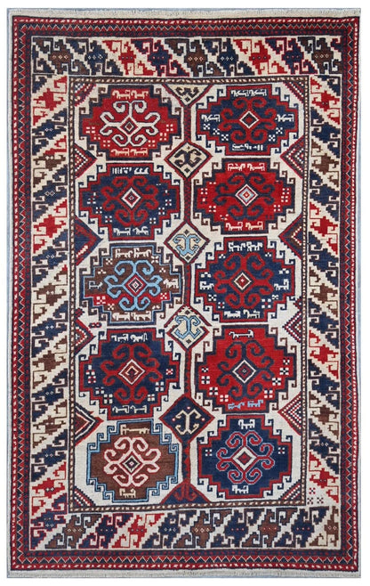 Tappeto Kazak Classico, Multicolore, fatto a mano, 203x121cm