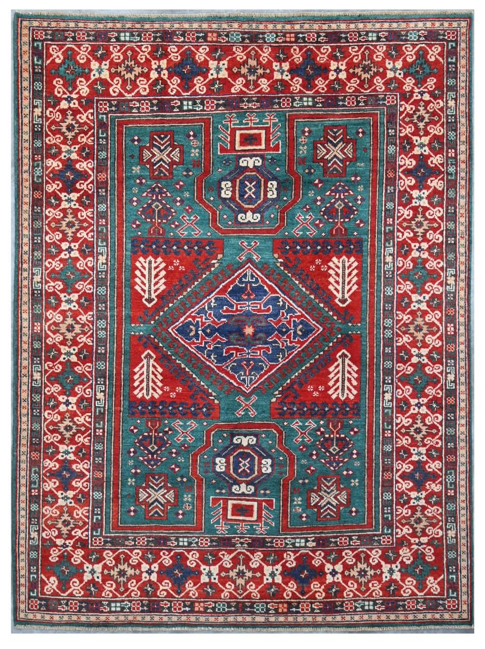 Tappeto Kazak Classico, Multicolore, fatto a mano, 204x151cm