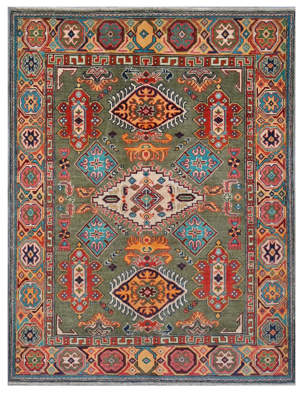 Classic Kazak carpet, Multi, handmade, 201x146cm