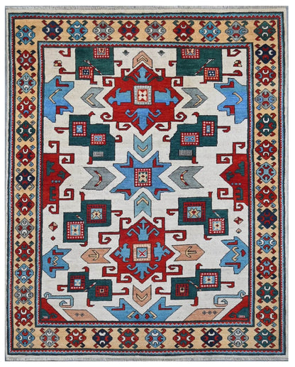 Tappeto Kazak Classico, Multicolore, fatto a mano, 193x151cm