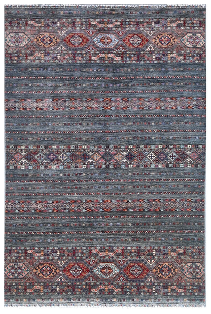 Tappeto Afghan grigio in lana, fatto a mano 256x174cm