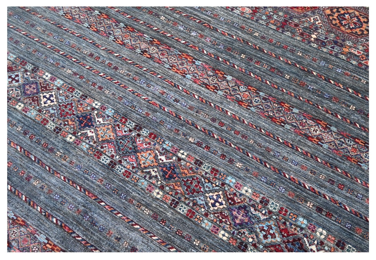 Afghan wool carpet grey, handmade 256x174cm
