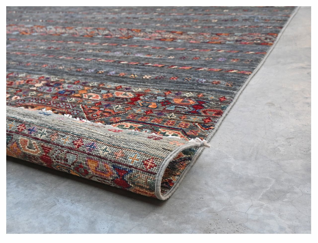 Afghan wool carpet grey, handmade 256x174cm