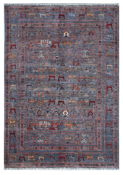 Tappeto Afghan grigio in lana, fatto a mano 246x173cm