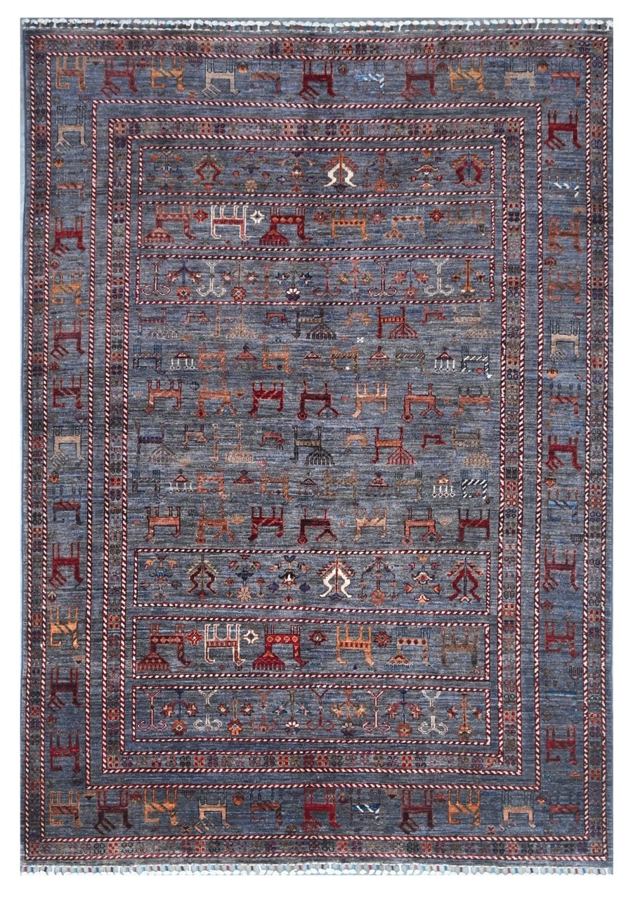 Afghan wool carpet grey, handmade 246x173cm