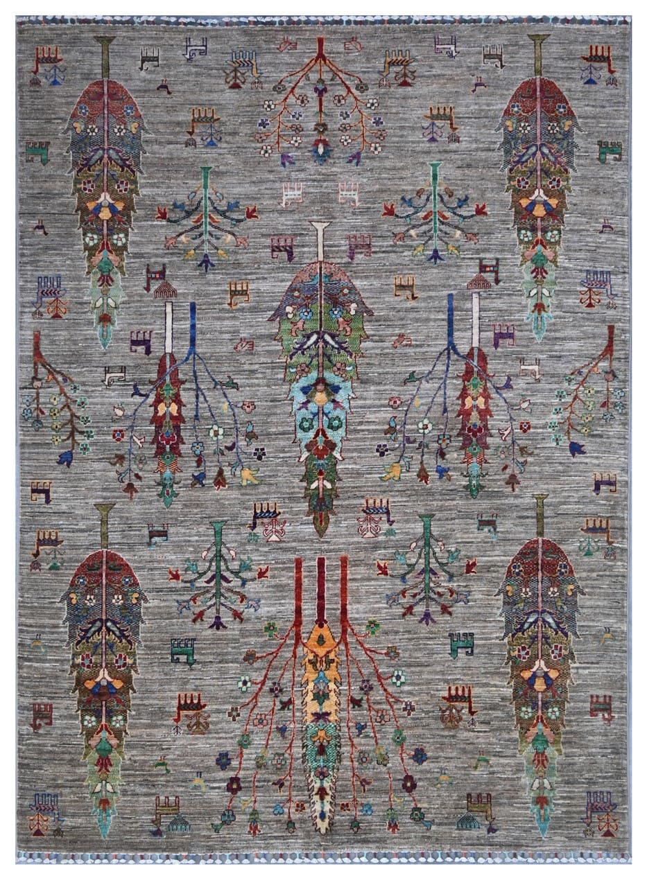 Afghan wool carpet grey, handmade 240x175cm
