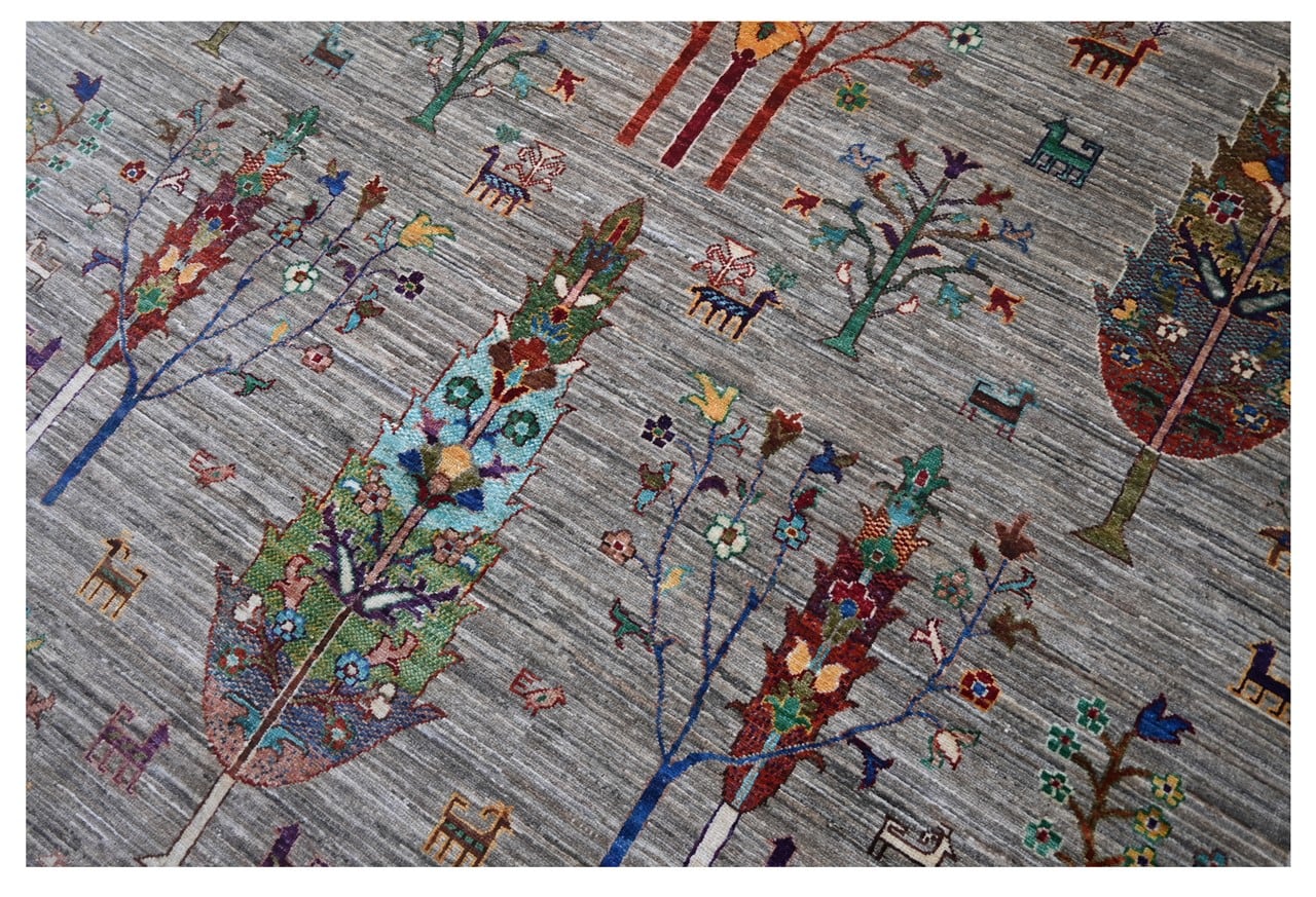 Afghan wool carpet grey, handmade 240x175cm
