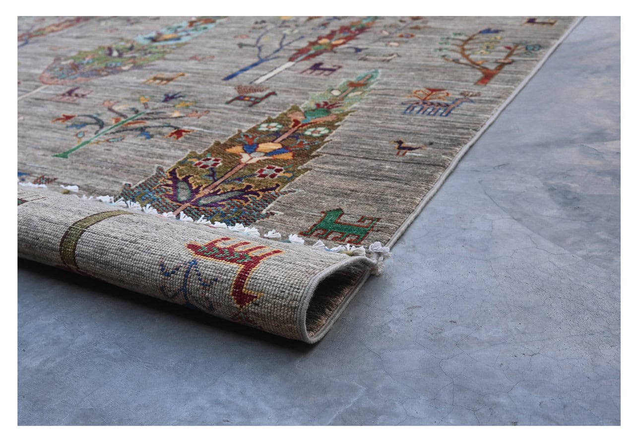 Afghan wool carpet grey, handmade 240x175cm