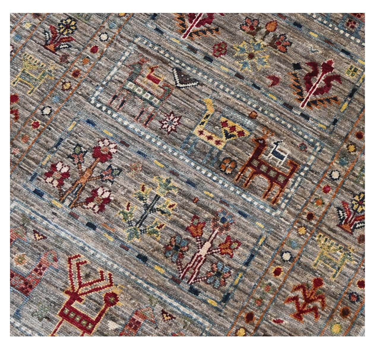 Afghan wool runner rug grey, handmade 302x81cm