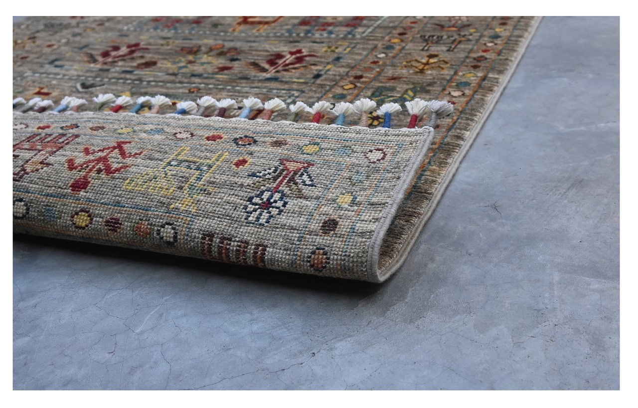 Afghan wool runner rug grey, handmade 302x81cm