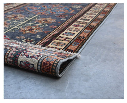 Classic Kazak runner rug, Blue, handmade, 305x80cm