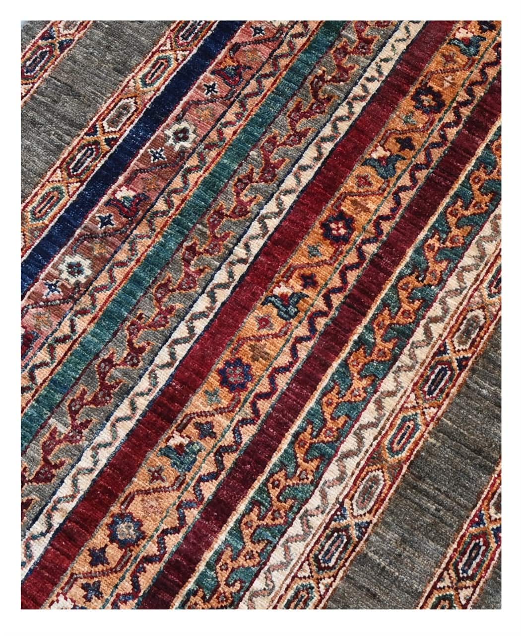 Afghan wool runner rug grey, handmade 304x78cm