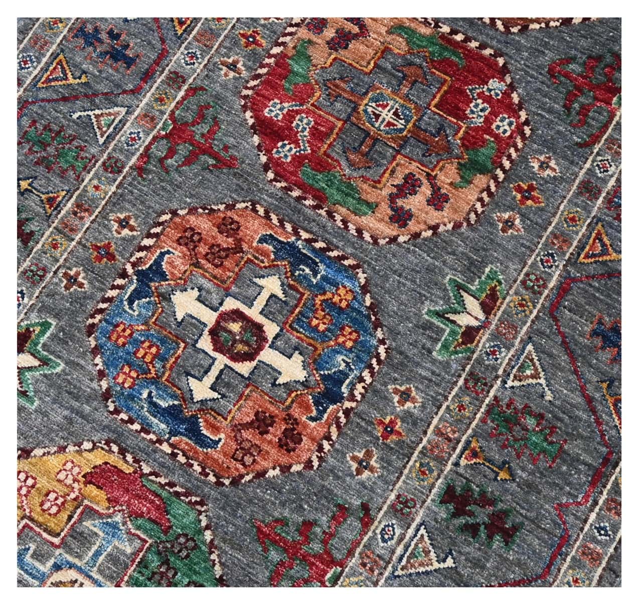 Afghan wool runner rug grey, handmade 301x84cm