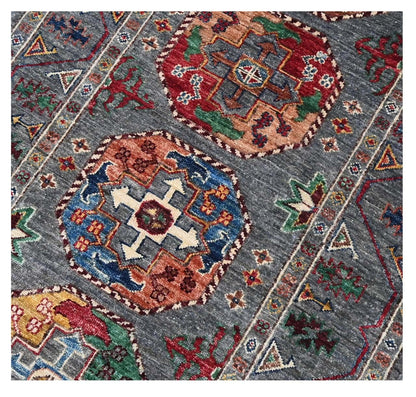 Afghan wool runner rug grey, handmade 301x84cm