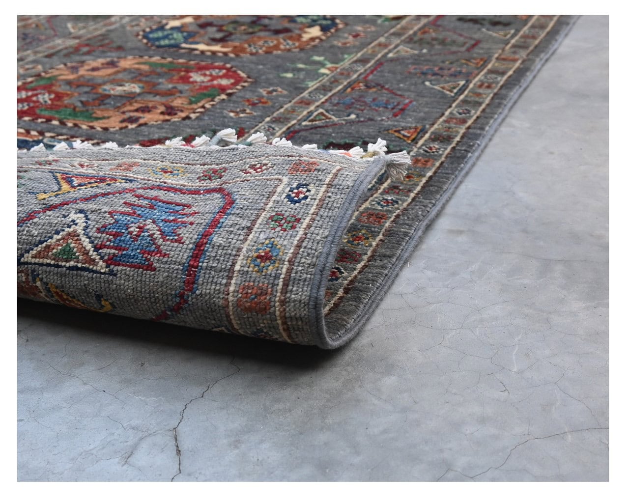 Afghan wool runner rug grey, handmade 301x84cm