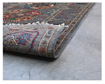 Afghan wool runner rug grey, handmade 301x84cm