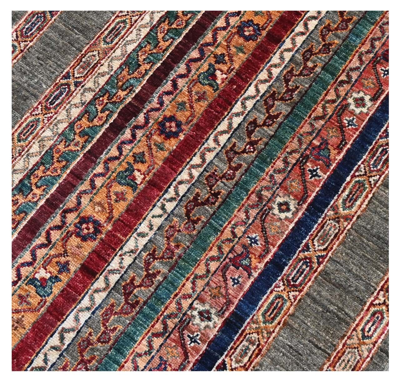 Afghan wool runner rug grey, handmade 306x76cm