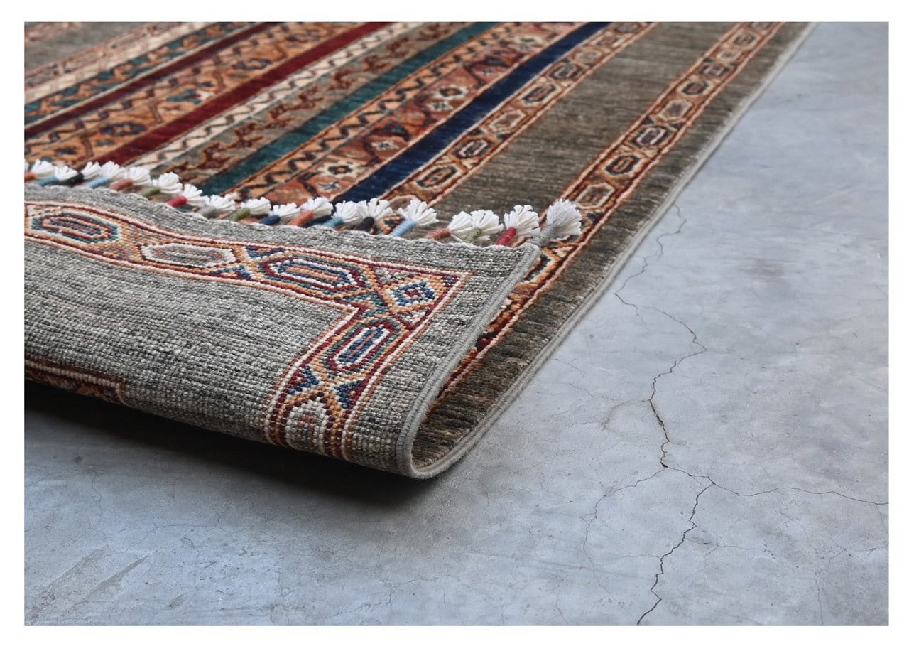 Afghan wool runner rug grey, handmade 306x76cm
